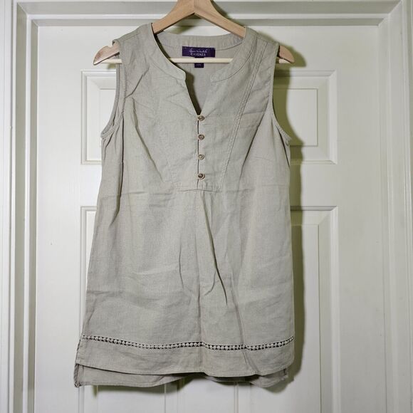 GLORIA VANDERBILT  Women's Sage Green Maggie Tank Top Sleeveless V-Neck Shirt - Picture 1 of 7